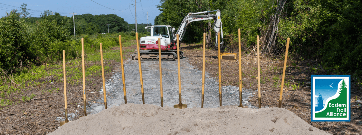Shovels lined up on area of new Eastern Trail construction